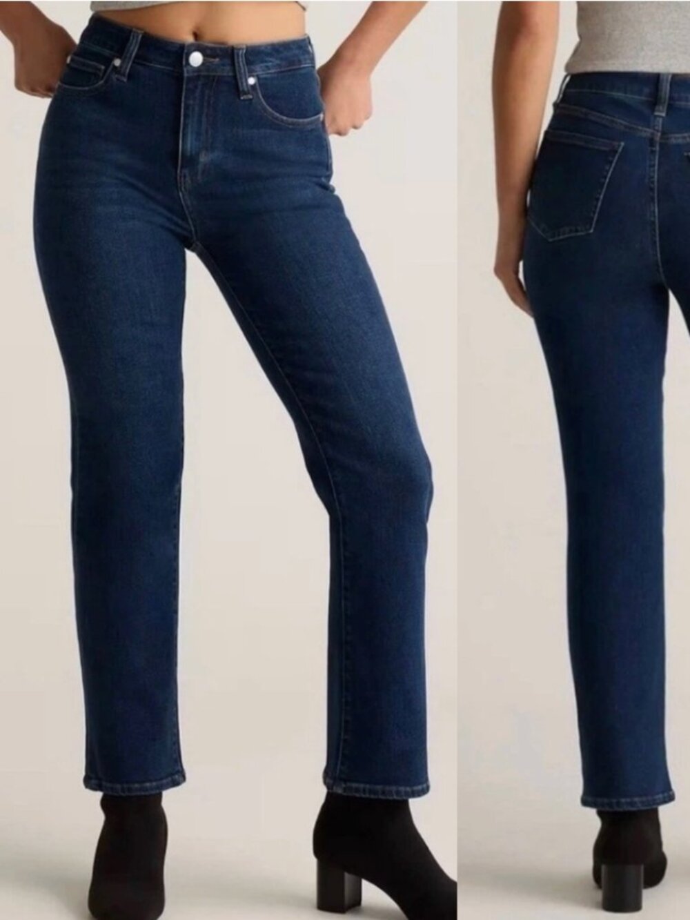 QUINCE Stretch High Rise Straight Leg Jeans in Midnight Blue Size 26 Preppy